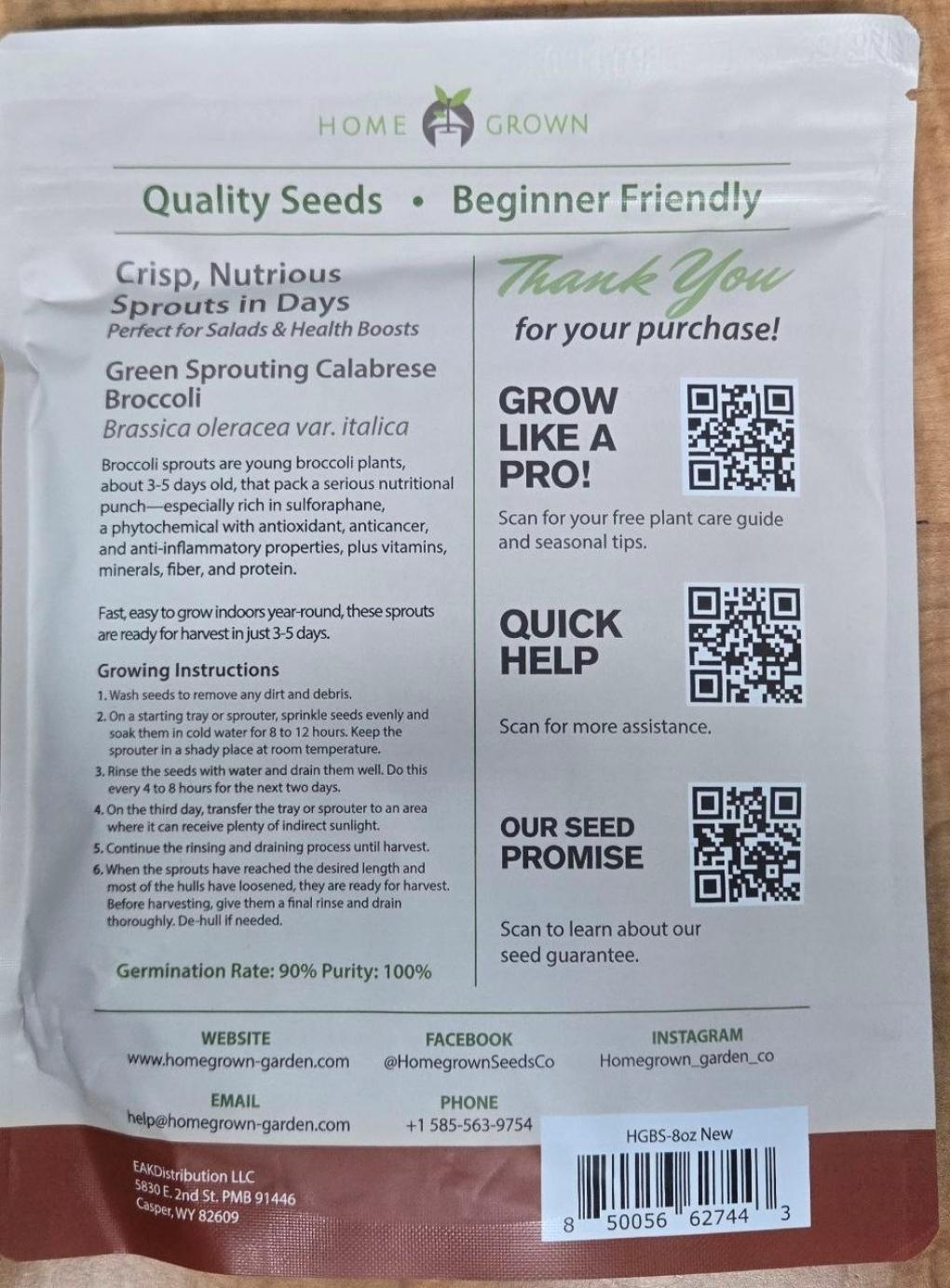 EAK Distribution LLC Recalls HOME GROWN Green Sprouting Calabrese Broccoli Seeds, 8 oz, Heirloom Because of Possible Health Risk