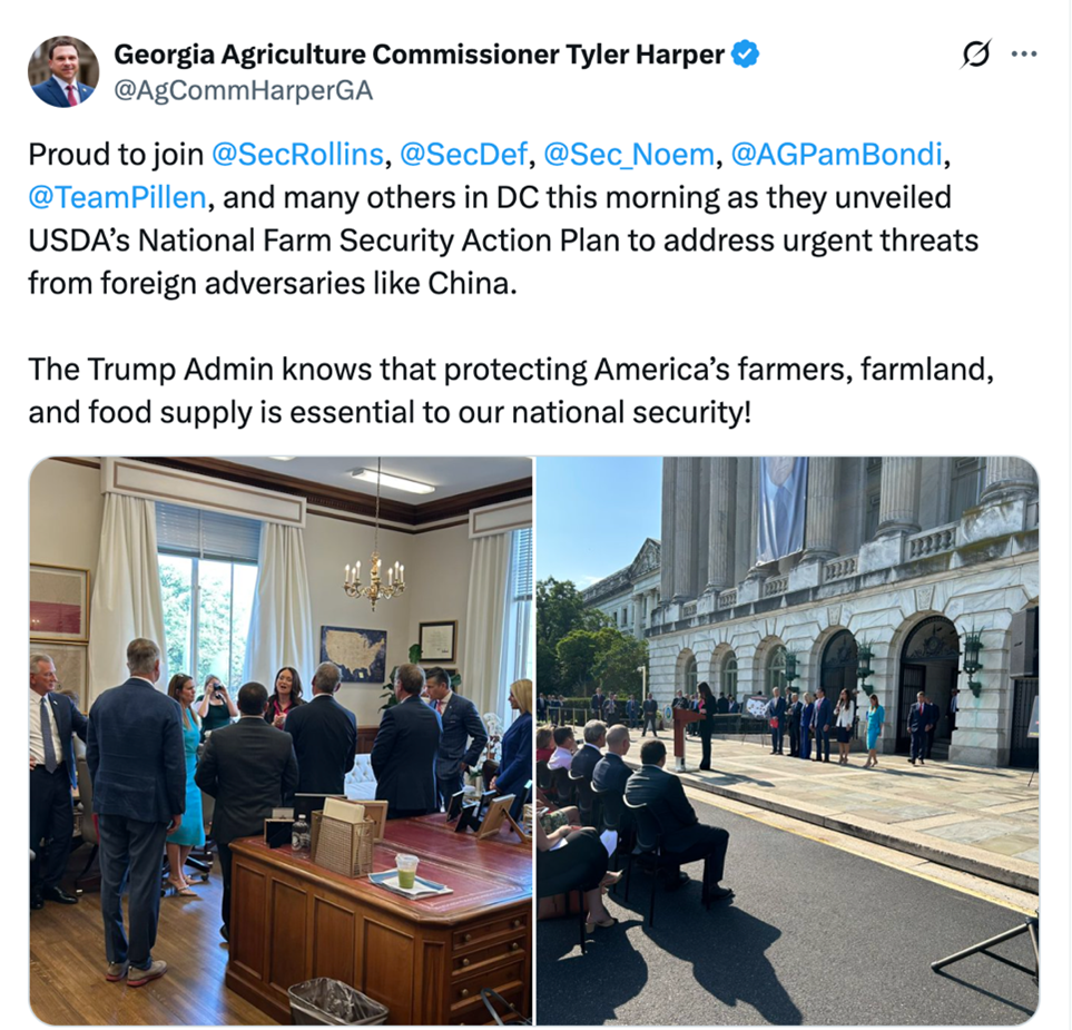 Georgia Agriculture Commissioner Tyler J Harper Joins American Agriculture Leaders as Trump Admin Announces National Farm Security Action Plan Georgia Agriculture Commissioner Tyler J Harper Joins American Agriculture Leaders as Trump Admin Announces National Farm Security Action Plan