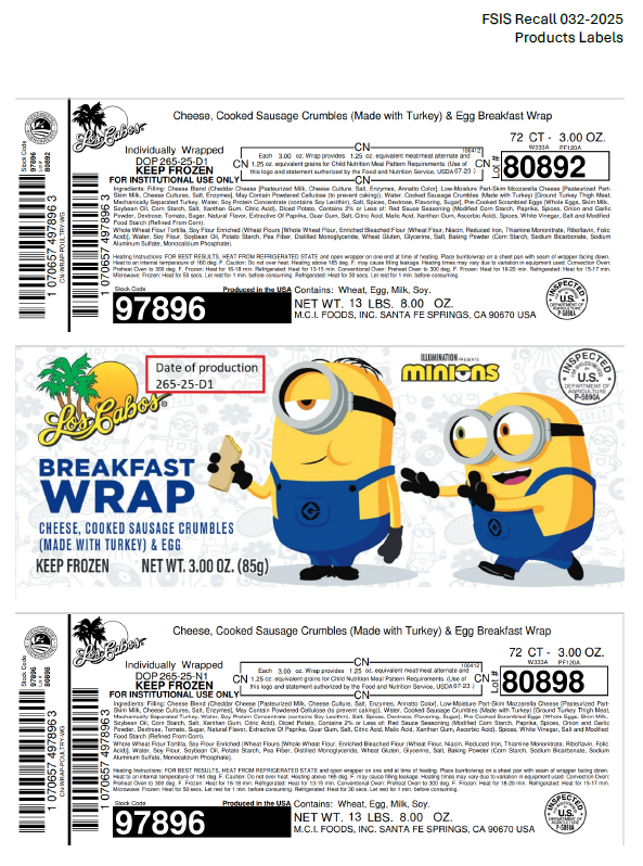 M.C.I. Foods, Inc. Recalls Ready-To-Eat Breakfast Burrito and Wrap Products Due to Possible Listeria Contamination