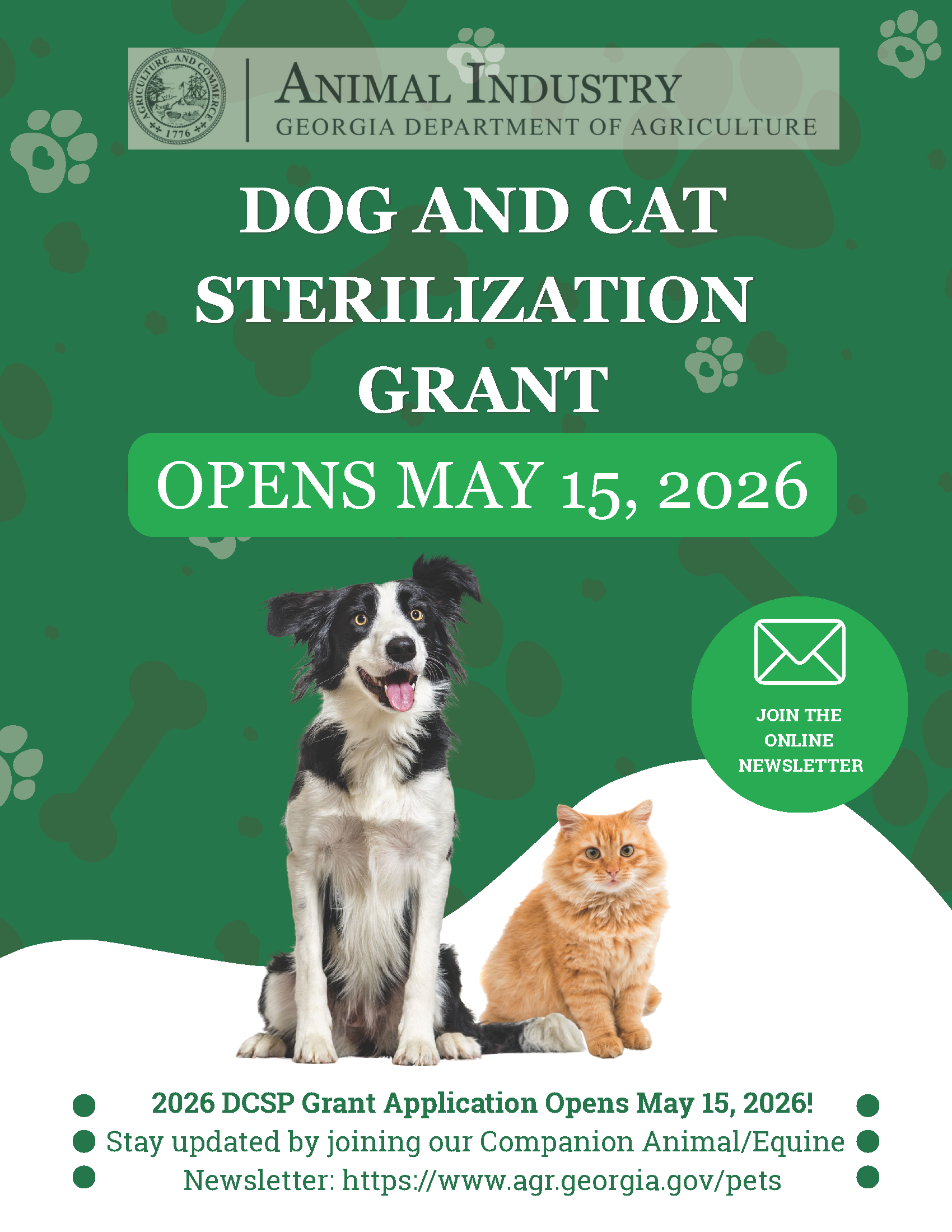 Dog and Cat Sterilization Program 2026 Grant Application Opens May 15, 2026