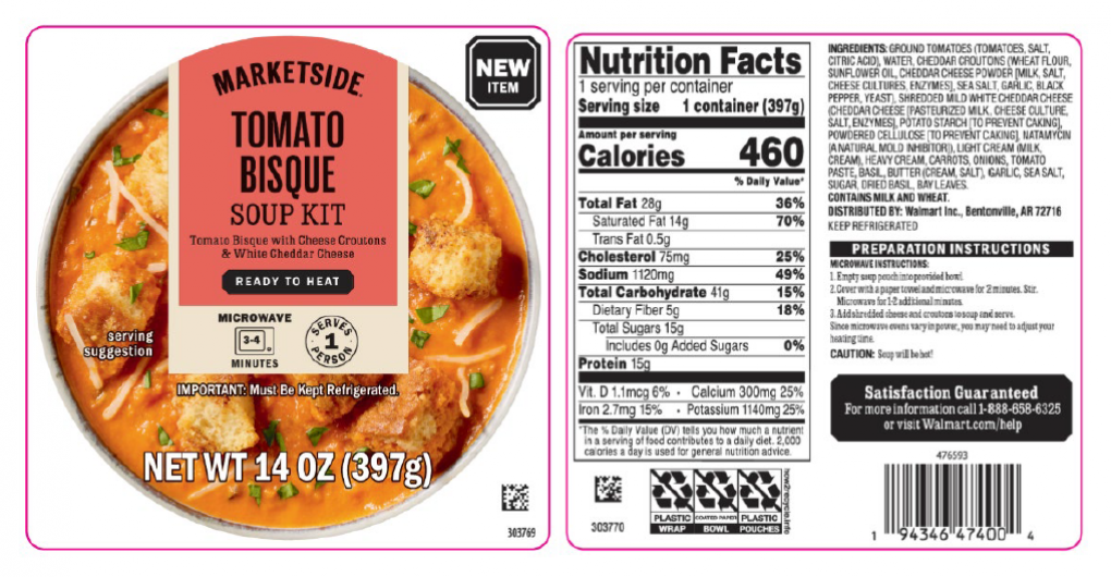 Kettle Cuisine Recalls Marketside Tomato Bisque Soup Kit – Sold Exclusively at Walmart Stores Because of Possible Health Risk